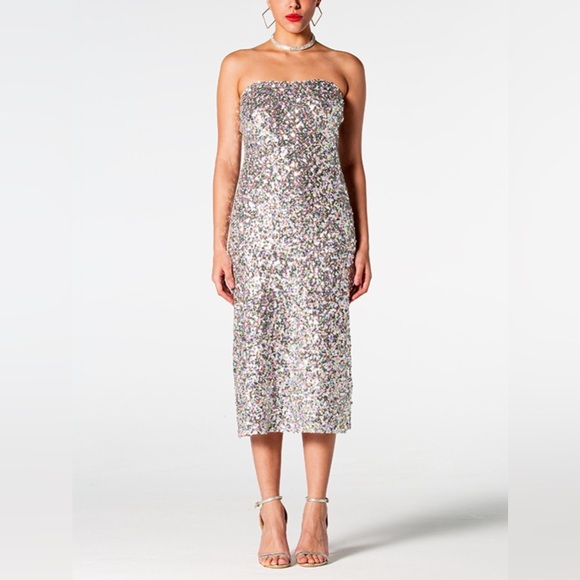 Sequin Straight Neck Midi Wrap Dress - Picture 1 of 6
